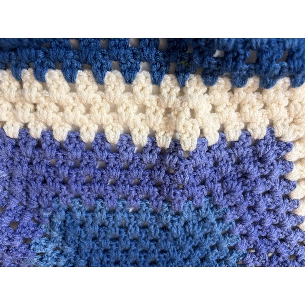 EUC Handmade Crochet Hexagon Blanket Blue Ombre Gradient Throw 34